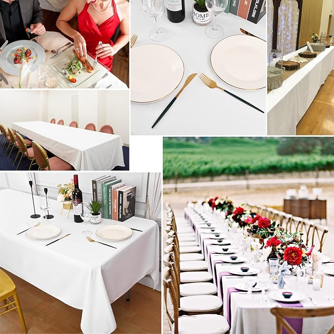 10 Pack White Tablecloths for 8ft Tables-60 x 126 Inch | Polyester Table Cover, Stain and Wrinkle Resistant Washable Fabric Table Cloth, Perfect for Wedding Banquet Parties - Image 5