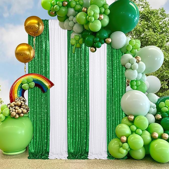 Green Sequin Backdrop Curtains-4 Panels 2FTx8FT Green Backdrop for St Patricks Day, Glitter Party Decorations Background Drapes for Wedding Birthday Anniversary Graduation Photo Booth Decor - Image 2