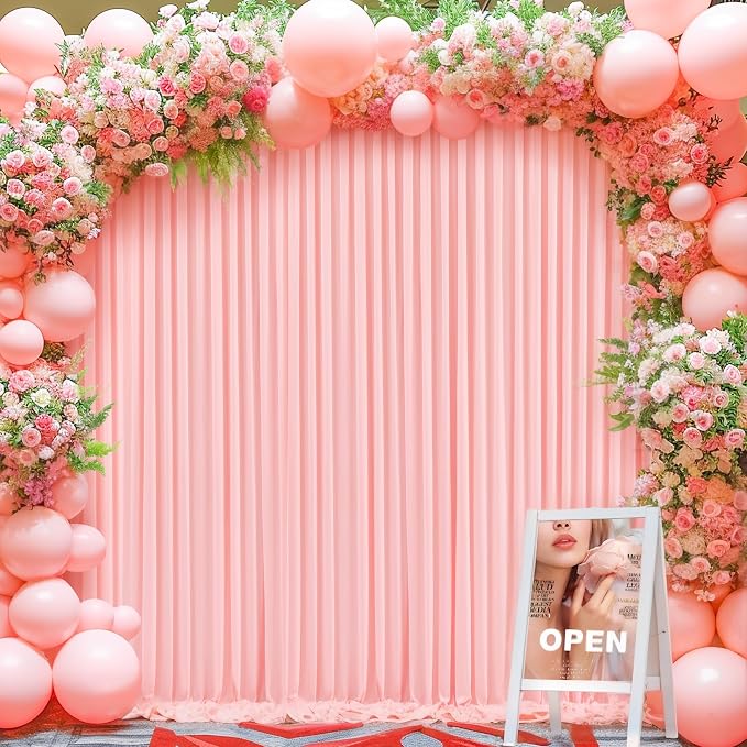 10ft x 7ft Blush Pink Backdrop Curtain for Parties Pink Wrinkle Free Backdrop Drapes Panels for Baby Shower Wedding Birthday Photo Gender Reveal Photography Polyester Fabric Background Decoration - Image 4