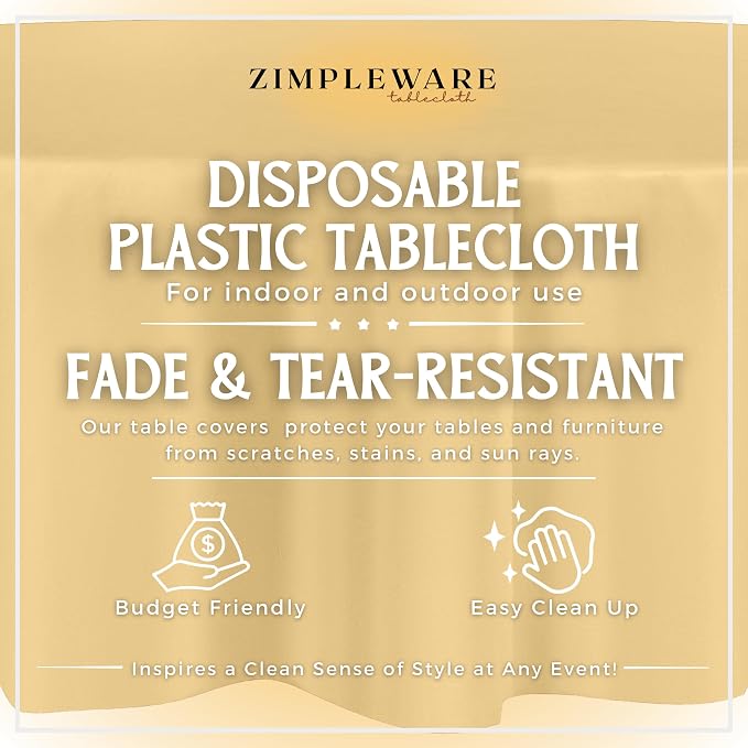 ZIMPLEWARE Ivory Standard Disposable Plastic Party Tablecloth [Case of 72] 84 x 84” Round Table Cover for Indoor & Outdoor Use - Image 2
