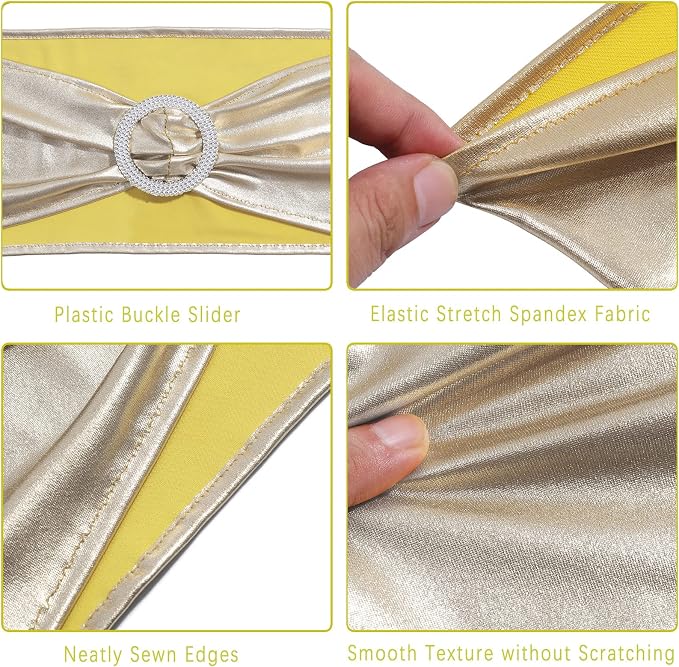 Dimatic 50 PCS Spandex Stretch Chair Sashes Bow Elastic Chair Cover Bands with Buckle Slider for Wedding, Banquet, Party, Hotel Event Decorations - Champagne - Image 4
