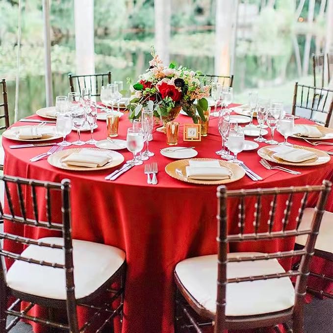 12 Packs 90 Inch Red Round Polyester Tablecloths | Table Cover for Round Tables, Stain and Wrinkle Resistant Washable Table Cloth, Perfect for Wedding Banquet Parties - Image 5