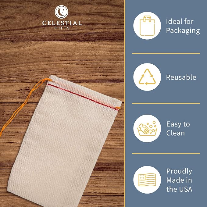 Celestial Gifts Muslin Bags, 100% Cotton Drawstring Bags, Medium, 50pcs | 4x6, Reusable Tea Bags, Jewelry Gift, Spice & Pouch Gift Sachet Bags, Made in USA, Red Hem & Orange Drawstring Pouch - Image 2