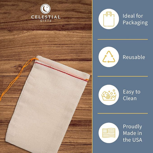 Celestial Gifts Cotton Muslin Drawstring Bags Bulk, 100 Pcs, Large 6x8 | 100% Cotton Fabric Gift Bags Made in USA, For Shoes, Parts, Gifts, Party Favors & DIY Crafts, Red Hem & Orange Drawstring - Image 2
