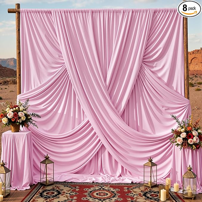 40x10ft Baby Pink Backdrop Curtains for Parties, 8 Panels 5x10ft Wrinkle-Free Polyester Background Curtains for Wedding, Birthday, Baby Shower,Graduation, Decorations by Gogoparti