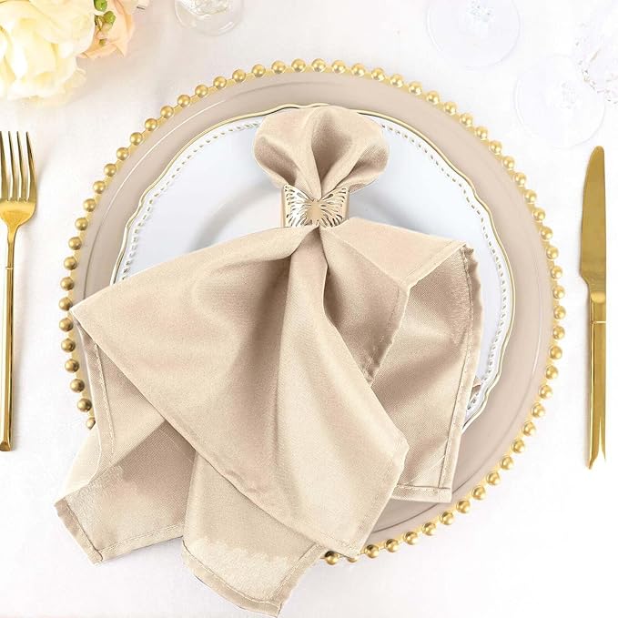 Efavormart Premium Cloth Napkins Set of 10, 20x20 Inch Nude Beige Seamless Dinner Napkins, Washable Linen Table Napkin Cloth with Hemmed Edges for Weddings, Party and Banquet by efavormart