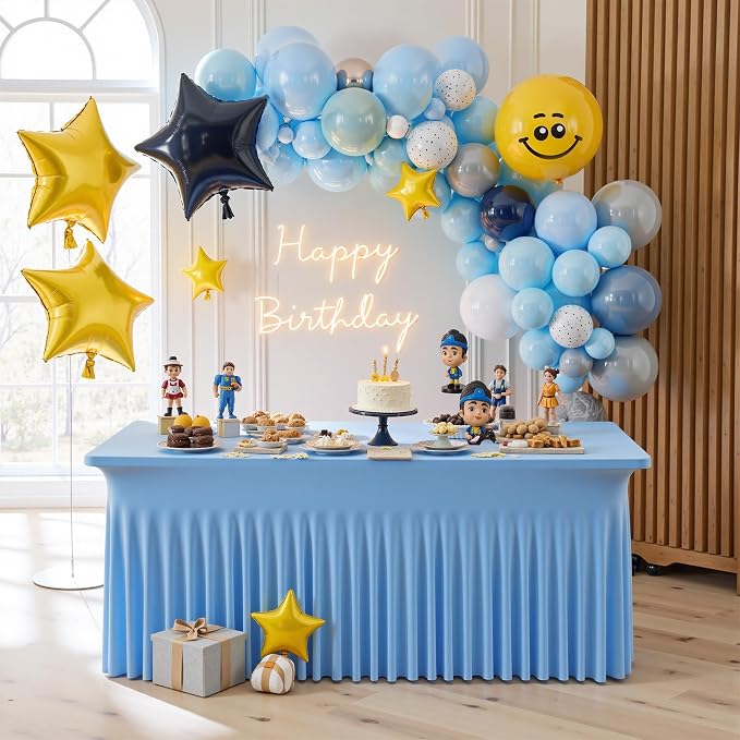 4 pk Baby Blue Spandex Tablecloth 6ft with Ruffle Skirt, Wrinkle Free High Stretch Fitted Tablecloths for 6 Foot Rectangle Tables, Blue Eastic Spandex Table Covers 6ft for Parties Banquet Weddings - Image 8
