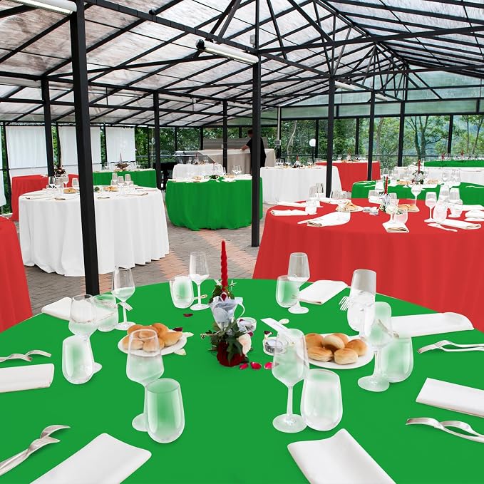 12 Pack Christmas Round Disposable Tablecloth, Red White Green Circle Plastic Tablecloth Bulk, Italy Theme Table Covers for Christmas Family Gathering Dining Banquet Italian Party Decoration,84inch - Image 4