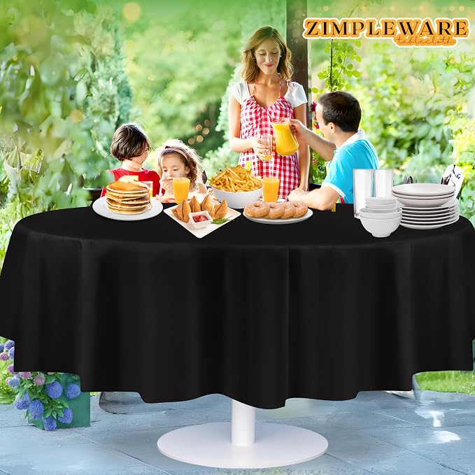 ZIMPLEWARE Premium Black Plastic Table Cloth Disposable (24 Pack) Round Tablecloth (84in) Party Table Cloths Disposable, Perfect Table Cloth Round Cover for Any Table Up to 6 Feet - Image 6