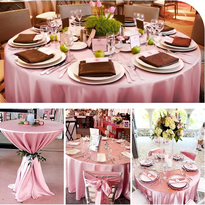 12 Pack 120 Inch Round Satin Tablecloth, Rose Gold - Image 6