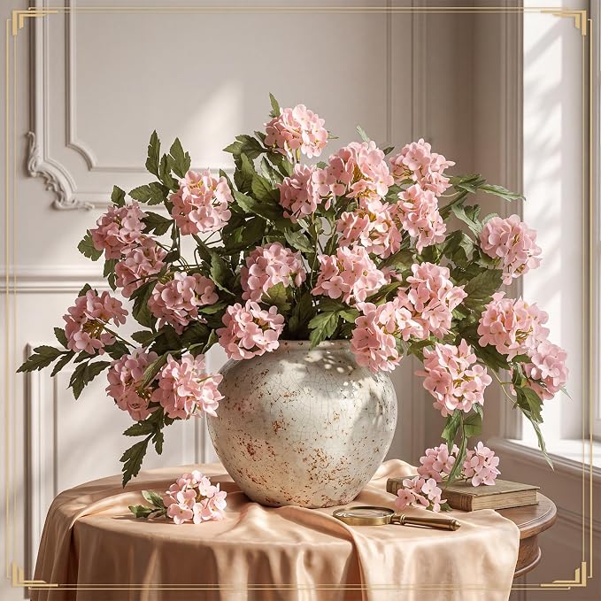 10 Pcs 27.5 Inch Hydrangea Artificial Flower Stem for Vase,Pink | 6-head Long Stem Fake Flowers Bouquets, Faux Silk Vintage Flower Decor, for Home Wedding Tall Vase Centerpieces Outdoor Decor - Image 4