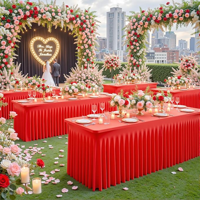 gogoparti 2 Pack Spandex Red Fitted Table Cloth for 6ft Rectangle Tables Red Stretch Tablecloth Table Covers Skirt Banquet Wrinkle Free Tablecloths for Parties Wedding - Image 3