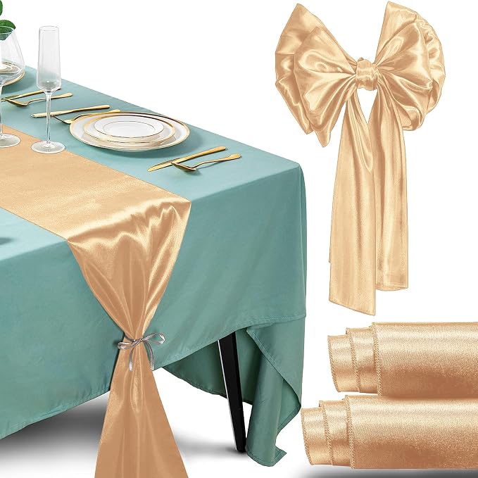 SI Pack of 15 Wedding 12 x 108 inch Satin Table Runner for Wedding, Decorations for Graduations, Engagements, Birthday Parties, Banquets, Runners fit Rectangle, Round Table - Champagne by Unknown