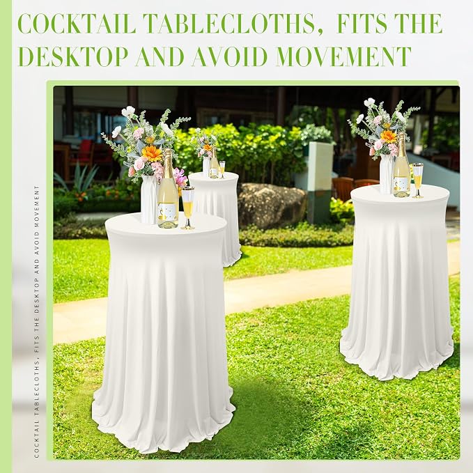 Tegeme 1 Pack Spandex Cocktail Table Cover Fitted with Skirt, Ivory | 32x43 Inch High Top Tables, Stretch Tablecloth for Weddings Parties Banquets, Fitted Covers Wrinkle Resistant Elegant Design - Image 5
