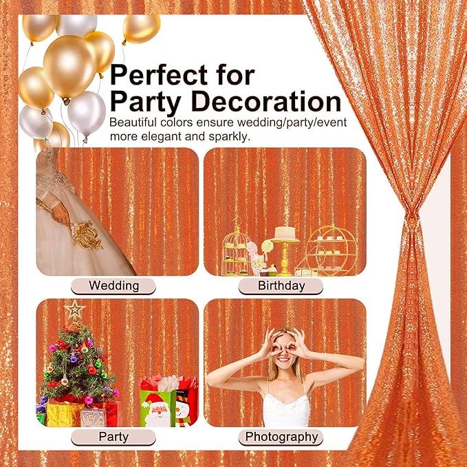 Orange Sequin Backdrop Curtains 2FT x 8FT 2 Panels - Image 5