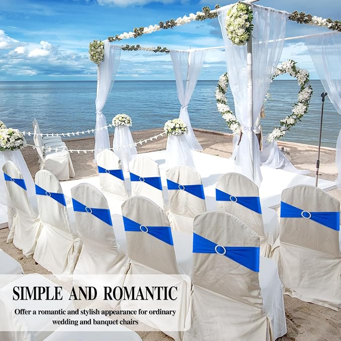 Royal Blue Chair Sashes 100 Pack Spandex Stretch Chair Band Sashes with Buckles for Folding Chairs Wedding Party Reception Baby Shower Events Banquet Decorations - Image 5
