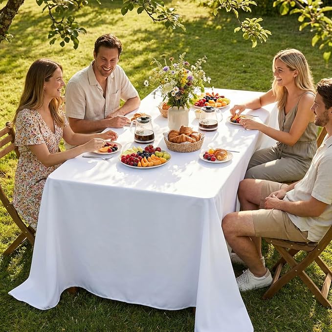 10 Pack White Rectangle Table Cloth 90 x 156 Inch for 8 Foot Tables | Wrinkle Resistant, Washable Rectangular Table Cloth, Polyester Fabric, For Party Banquet Wedding Buffet - Image 3