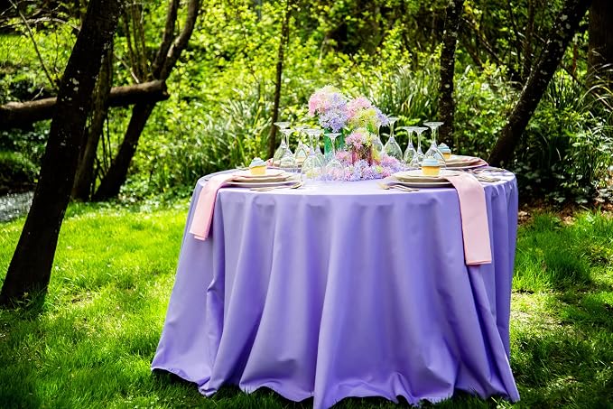 LTC LINENS Lavender Round Tablecloth - 132 Inch Round Tablecloth, Large Party Table Cloth, Wrinkle Resistant, Washable Polyester Fabric Table Cover Linens for Wedding, Party, Banquet - Image 5