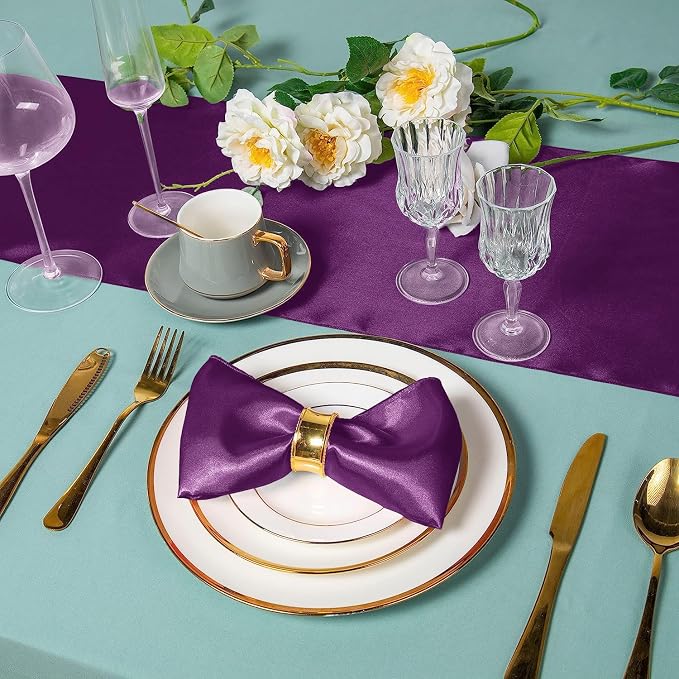 SI Pack of 10 Wedding 12 x 108 inch Satin Table Runner for Wedding, Decorations for Graduations, Engagements, Birthday Parties, Banquets, Runners fit Rectangle, Round Table - Eggplant - Image 5