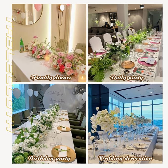Kesfey 60 x102 inch White Rectangle Table Cloths 2 Packs Polyester Tablecloths High Density Washable Fabric Table Cover for 6 Foot Tables Wrinkle Resistant Tablecloth for Wedding Buffet Banquet Party - Image 6