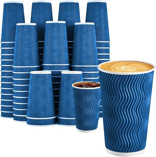 Lamosi 500 Count 16 oz Insulated Coffee Cups, Disposable Paper Cup No Lids | Corrugated Ripple Wall Design for Hot/Cold Beverage, Office, Hotel, Catering, Events, Cafe Bar Use (Navy) by BuyNow