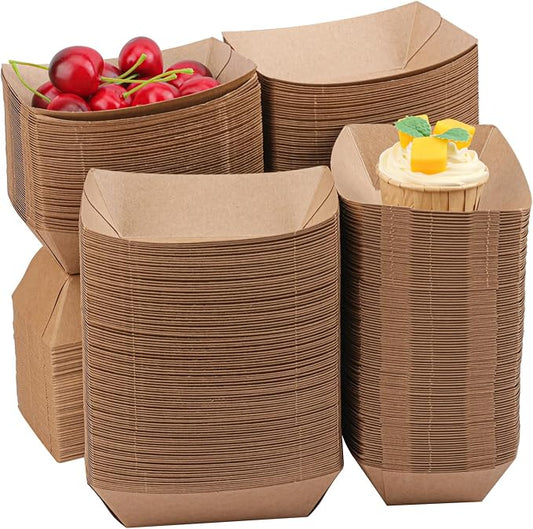 300 Pack Disposable Paper Food Boats, Grease Resistant Cardboard Food Boats, Disposable Cardboard Snack Trays for Burgers Fries Sandwiches Picnic Party and More, Brown by Unknown