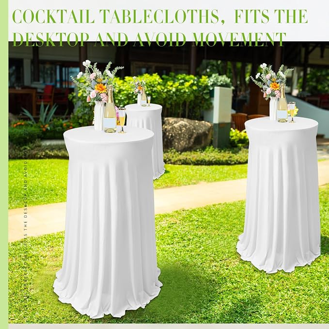 Tegeme 3 Packs Spandex Cocktail Table Cover Fitted with Skirt, White | 32x43 Inch High Top Tables, Stretch Tablecloth for Weddings Parties Banquets, Fitted Covers Wrinkle Resistant Elegant Design - Image 5