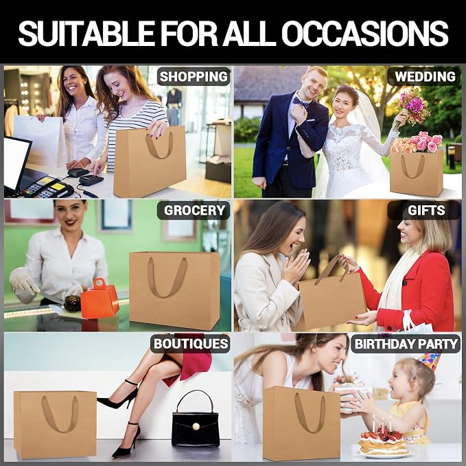 EUSOAR Large Paper Gift Wrap Bags, 12pcs 12.5" x4.5" x11" Shopping Kraft Heavy Duty Bags with Handles in Bulk, for Retail, Merchandise, Wedding, Party Favors, Grocery, Boutique, Business, Birthdays - Image 5