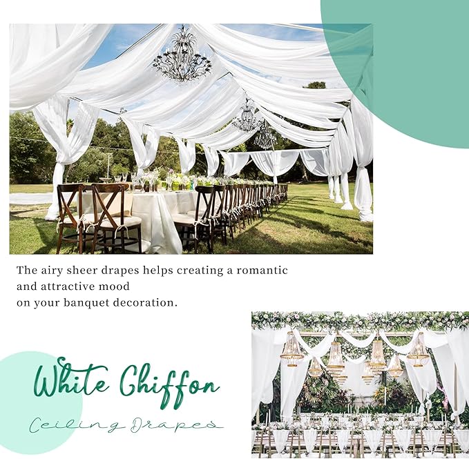 1 Panel White Ceiling Drapes for Wedding Ceiling Drapes 5ftx15ft Wedding Arch Draping Fabric Sheer Curtains Voile Chiffon Drapery Draping Wedding Ceiling Decorations for Party Ceremony Stage Swag