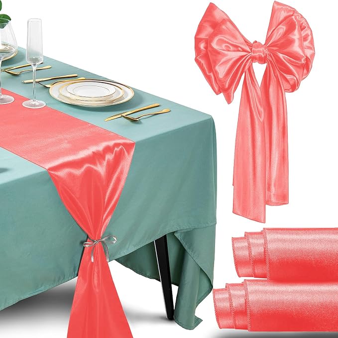 SI Pack of 30 Wedding 12 x 108 inch Satin Table Runner for Wedding, Decorations for Graduations, Engagements, Birthday Parties, Banquets, Runners fit Rectangle, Round Table - Coral by Unknown