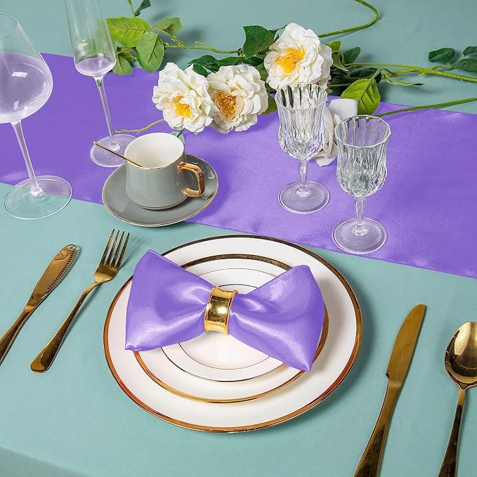 SI Pack of 50 Wedding 12 x 108 inch Satin Table Runner for Wedding, Decorations for Graduations, Engagements, Birthday Parties, Banquets, Runners fit Rectangle, Round Table - Lavender - Image 5