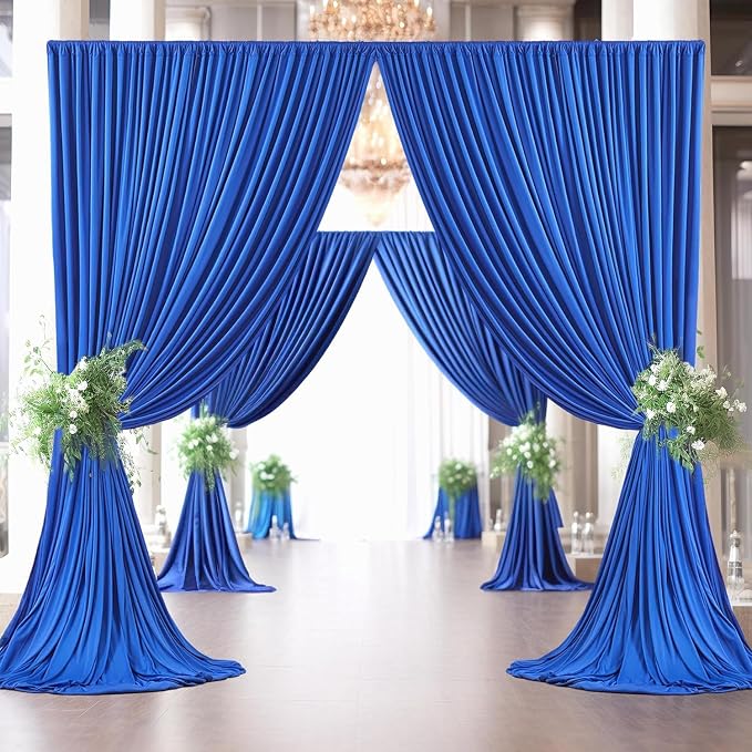 30ft×8ft Wrinkle Free Royal Blue Backdrop Curtain for Parties, 6 Panels 5×8ft Soft Silky Polyester Blue Photo Backdrop Drapes for Boss Baby Birthday Party Wedding Photography Background - Image 4