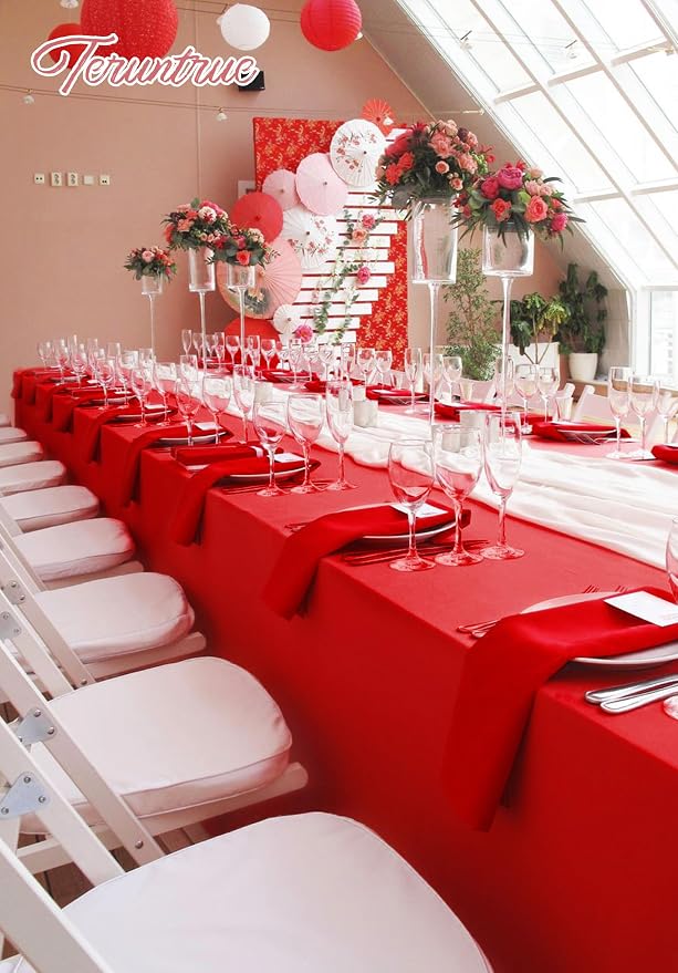 Teruntrue 10 Packs Red Polyester Tablecloth 60 x 102 inch Rectangle Table Cloth for 6 Foot Tables Wrinkle Resistant Washable Fabric Table Cover Polyester Red Table Cloth for Party,Wedding, Banquet - Image 4