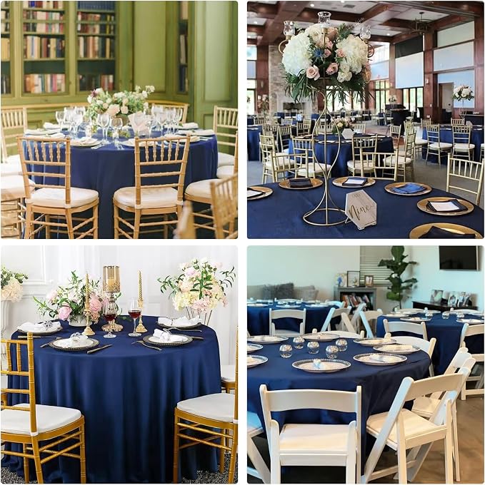 4 Pack Round Tablecloth 90 Inch Polyester Navy Blue Washable Fabric Table Covers for Wedding Dining Table Buffet Parties Banquet Decoration（Navy Blue） - Image 6