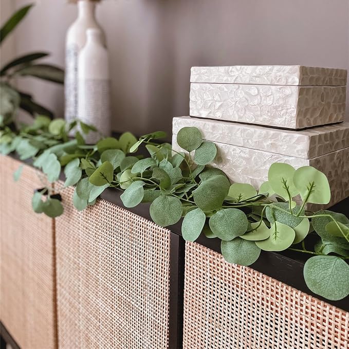 CQURE 18Pack 126Ft Eucalyptus Garland,Artificial Eucalyptus Leaves Table Greenery Garland Wreath Vines for Wedding Party Table Fireplace Bedroom Wall Room Decor - Image 4