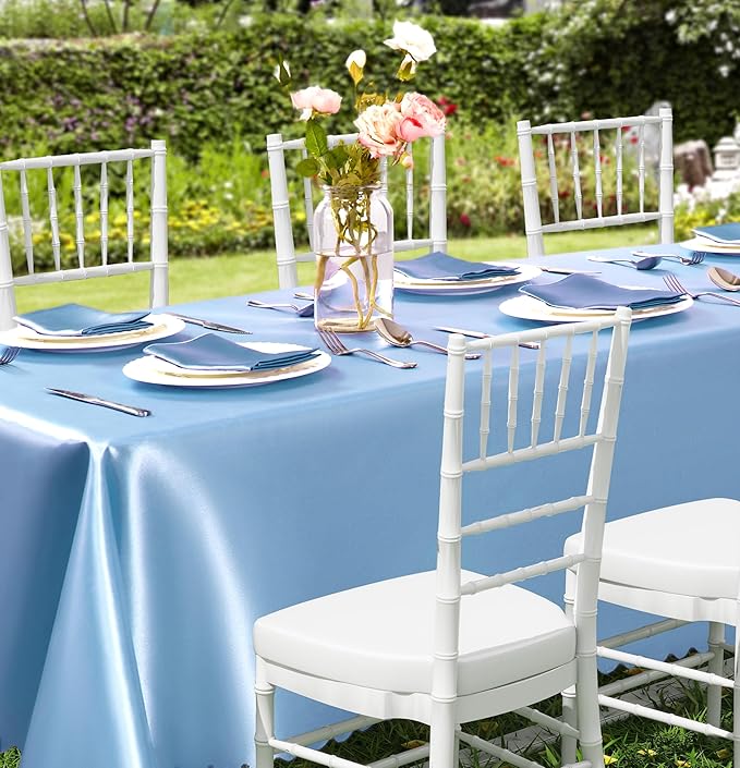 1 Pack Rectangle Satin Tablecloth, 60 x 120 Inches, Light Blue, Table Decor for Wedding Banquet