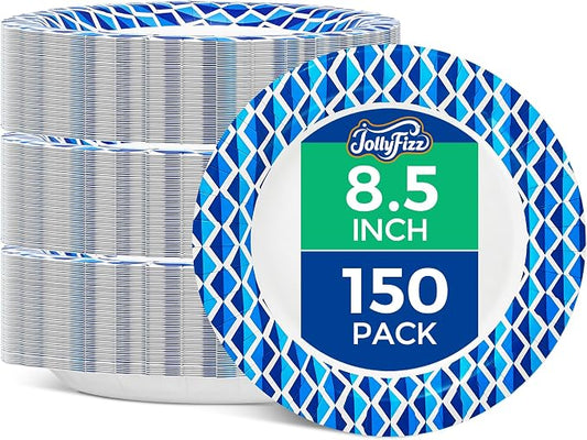 8.5 Inch Disposable Paper Plates 150 Pack | Cut Resistant, Soak-Proof & Heavy Duty for Lunch, Dessert, Parties, BBQ & Daily Use by Unknown
