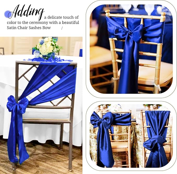 Pesonlook 50 Pcs Royal Blue Satin Chair Sashes Ties, 7×108inch | Satin Chair Sashes Bows Chair Cover Back Tie Supplies for Wedding Reception Events Banquets Party, Hotel Event, Chairs Decor - Image 7
