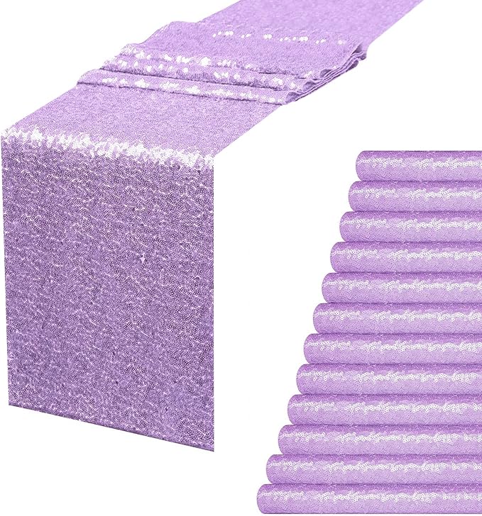 Lavender Sequin Table Runner 12 Pack, 12''x108 Glitter Table Runner by WISPET