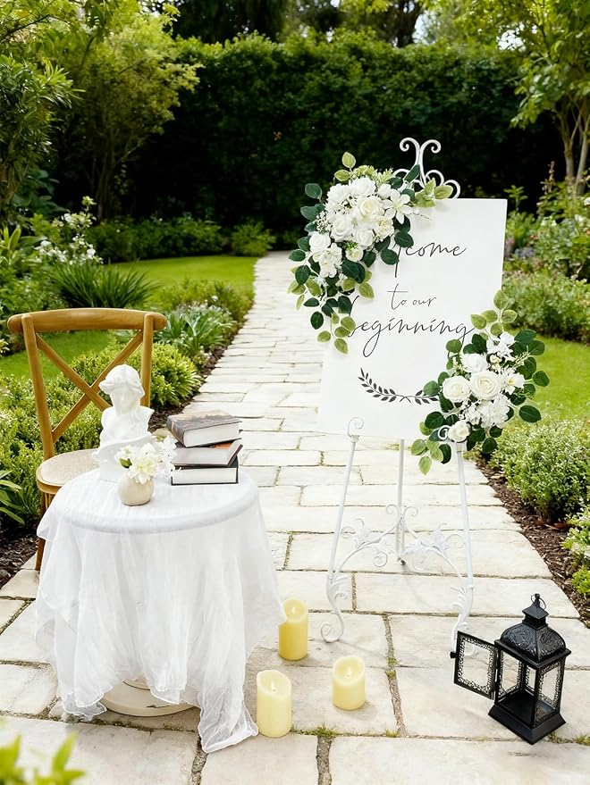 Odouzy Pack of 2 Wedding Arch, Artificial Flowers, Wedding Decor，Flower Garland Be Suited to Banquet, Party, Reception Entrance Welcome Sign and Background Decoration (White) - Image 3