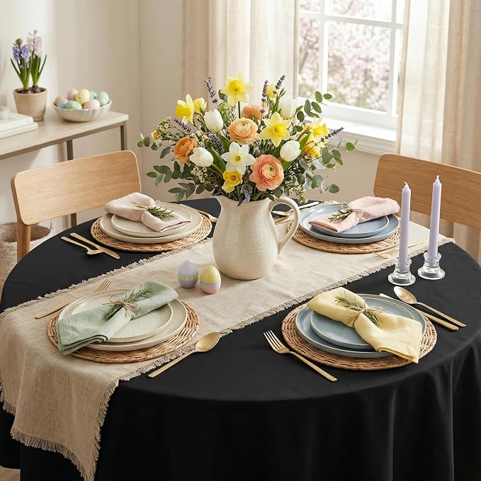 sancua Round Tablecloth, 80 Inch, Black - Image 2