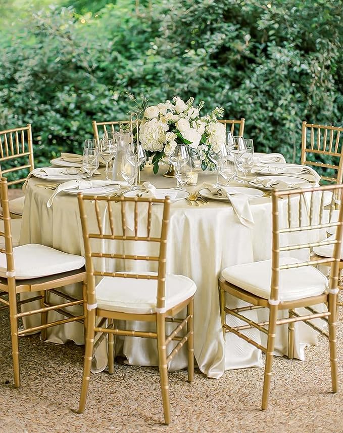 12 Pack 120 Inch Round Satin Tablecloth, Ivory - Image 7