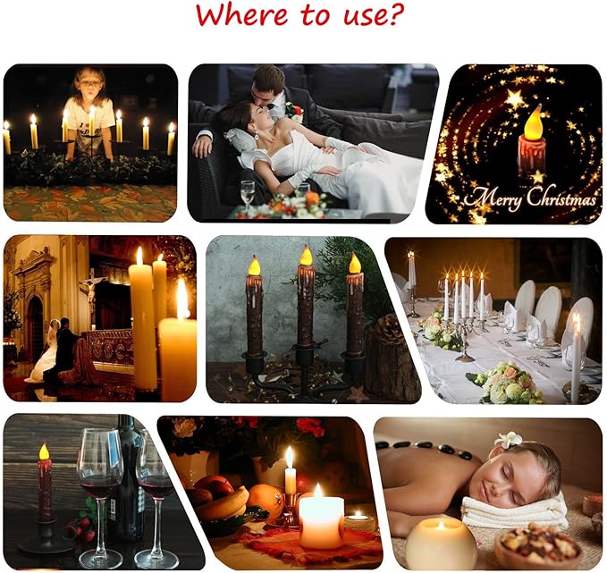 CVHOMEDECO. Real Wax Hand Dipped Battery Operated LED Timer Taper Candles Country Primitive Flameless Lights Décor, 4-3/4 Inch, Coffee, 3 PCS in a Package