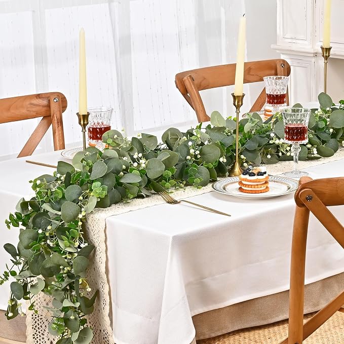 Dolicer 10 Packs 6FT Artificial Eucalyptus Garland Faux Greenery Garland | Fake Vines Hanging Silver Dollar Eucalyptus Leaves with White Seed for Wedding Backdrop Arch Table Wall Party Home Decor - Image 2