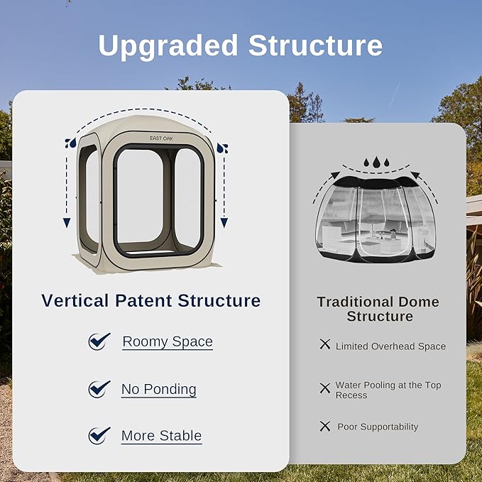 East Oak Screen House Tent Pop-Up, Portable Screen Room Canopy Instant Screen Tent 6 x 6 FT with Carry Bag for Patio, Backyard, Deck & Outdoor Activities, Beige