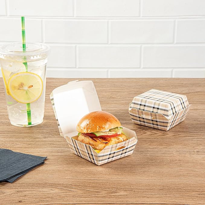 Restaurantware Paper Plaid Mini Burger Box, 2.8 x 2 In, 100 Pack - Image 3