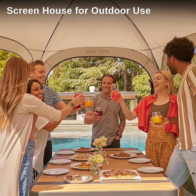 East Oak Screen House Tent Pop-Up, Portable Screen Room Canopy Instant Screen Tent 12 x 12 FT with Carry Bag for Patio, Backyard, Deck & Outdoor Activities, Brown
