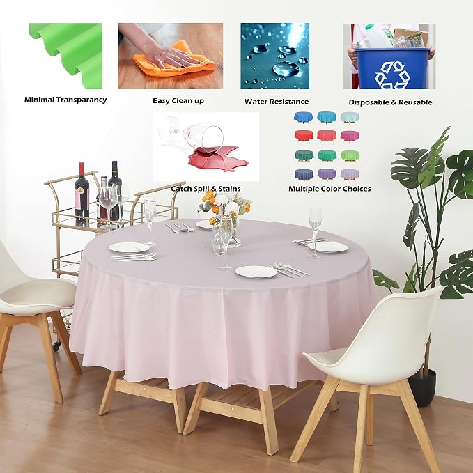 Evershine Case of 72 Pack Bulk Heavy Duty Light Pink Round 84" Plastic Table Covers Tablecloth (Reusable) (Round 84", Pink) - Image 2
