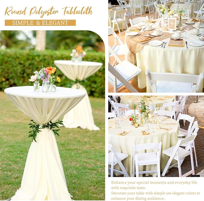 12 Packs 120 Inch Beige Round Polyester Tablecloths | Table Cover for Round Tables, Stain and Wrinkle Resistant Washable Table Cloth, Perfect for Wedding Banquet Parties - Image 7