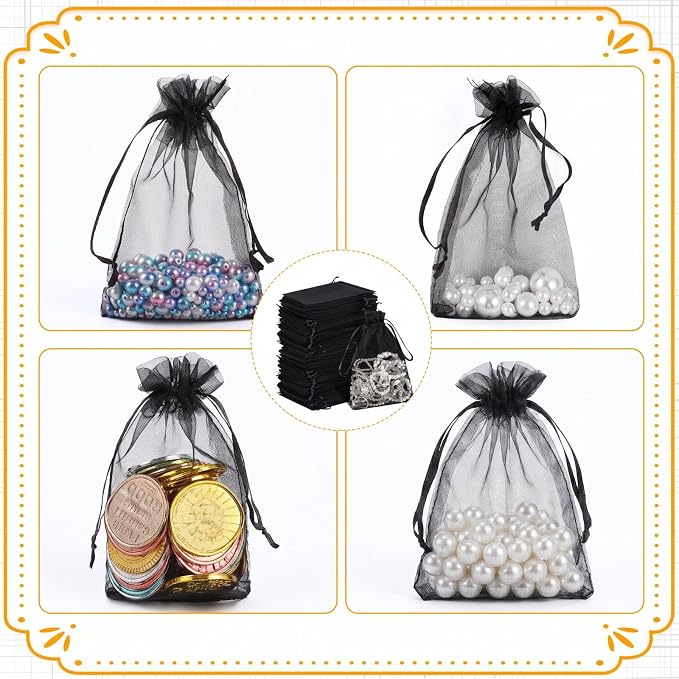 Silkfly 1000 Pcs Organza Bags 4x6 Inch Bulk, Solid Style, Black | Drawstring Gift Bags, Mini Mesh Pouches, for Candy, Jewelry, Wedding Party Favors - Image 3